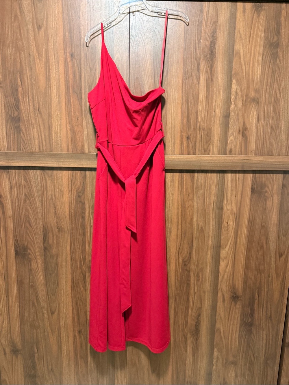 NWT Anrabess Red One Shoulder Jumpsuit with Waist Tie, Size XL